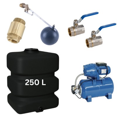 Kit „Drinking water 250L“ with water tank Mavil (black, rectangular) and hydrophore pump Speroni - Drinking water storage tanks / Potable water tanks