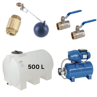 Kit „Drinking water 500L“ with water tank Mavil (white, horizontal) and hydrophore pump Speroni - Drinking water storage tanks / Potable water tanks