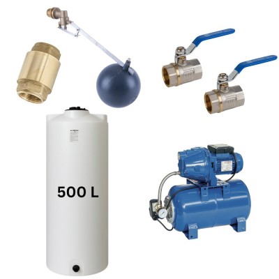 Kit „Drinking water 500L“ with water tank Mavil (white, cylindrical) and hydrophore pump Speroni - Drinking water storage tanks / Potable water tanks