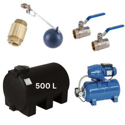 Kit „Drinking water 500L“ with water tank Mavil (black, horizontal) and hydrophore pump Speroni - Drinking water storage tanks / Potable water tanks