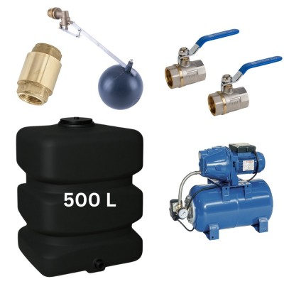 Kit „Drinking water 500L“ with water tank Mavil (black, rectangular) and hydrophore pump Speroni - Drinking water storage tanks / Potable water tanks