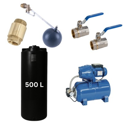 Kit „Drinking water 500L“ with water tank Mavil (black, cylindrical) and hydrophore pump Speroni - Drinking water storage tanks / Potable water tanks