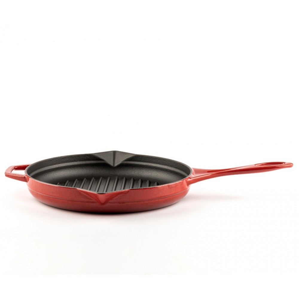 Enameled cast iron grill pan Hosse, Rubin, Ф28cm | Cast iron grill pan | Cast iron pan |