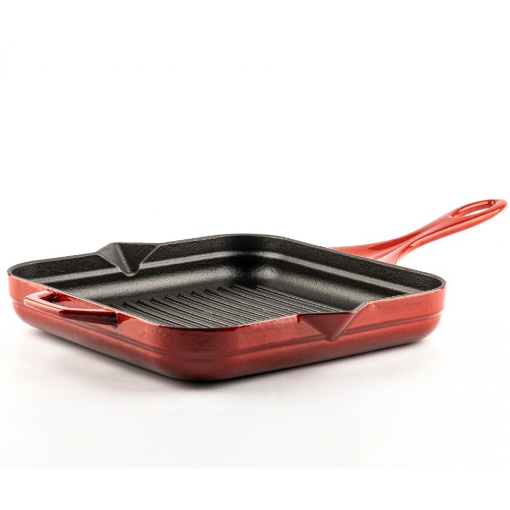 Enameled cast iron grill pan Hosse, Rubin, 28x28cm | Cast iron grill pan | Cast iron pan |