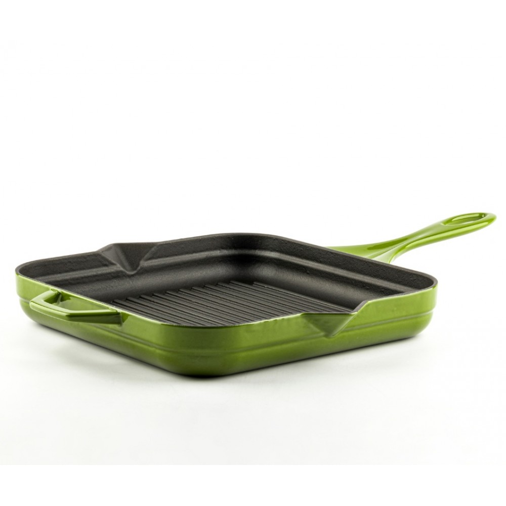 Enameled Cast iron grill pan Hosse, Bamboo, 28x28cm | Cast iron grill pan | Cast iron pan |