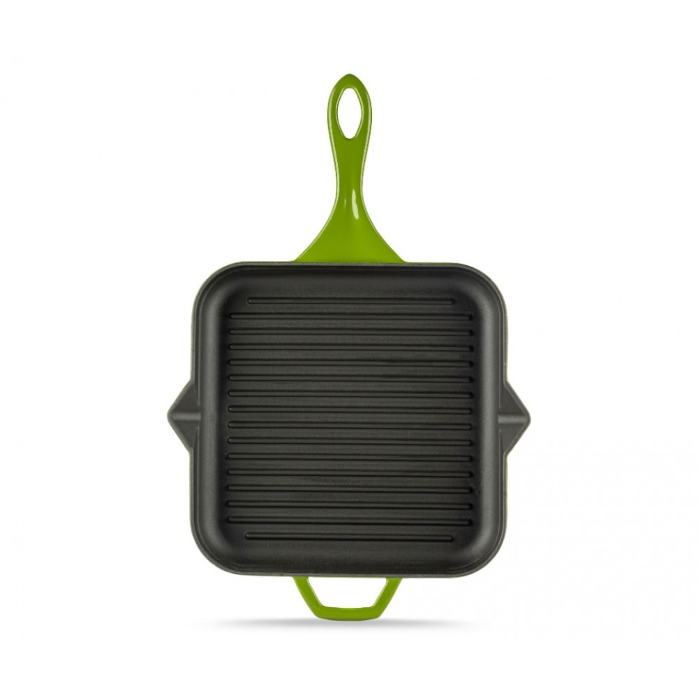 Enameled Cast iron grill pan Hosse, Bamboo, 28x28cm | Cast iron grill pan | Cast iron pan |