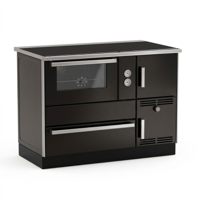 Wood cooker stove with back boiler Alfa Plam Alfa Term 35 Anthracite Left, 32kW - Alfa-Plam