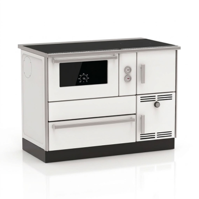 Wood cooker stove with back boiler Alfa Plam Alfa Term 35 White Left, 32kW - Alfa-Plam