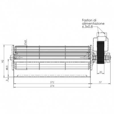 Tangential fan Trial for pellet stoves Palazzetti, Royal, Piazzetta, Karmek One, Anselmo Cola, Edilkamin and others, Ø65mm, Flow 210m³/h - Trial