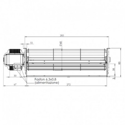 Tangential fan Trial for pellet stoves Caminetti Montegrappa and others, Ø60mm, Flow 260m³/h - Trial
