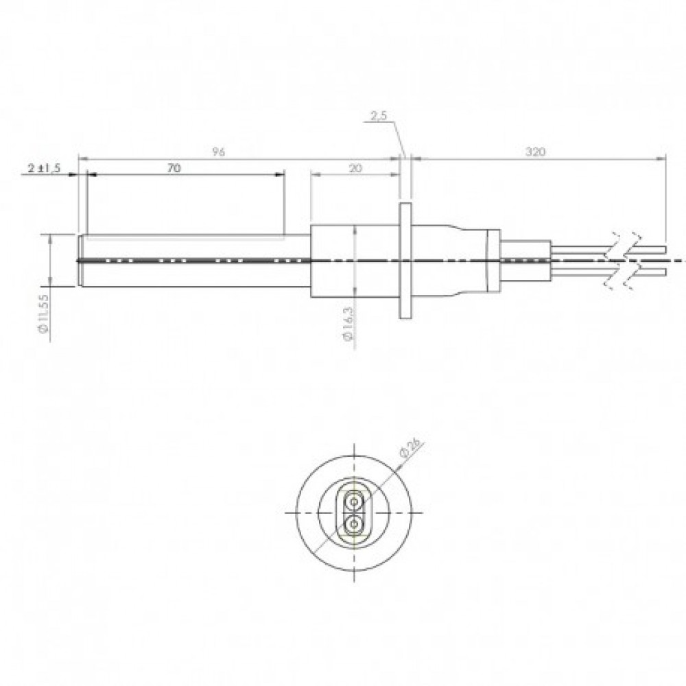 Ceramic Igniter / Heating element for pellet stove Cadel, MCZ and others, total length 107mm, 300W |  |  |