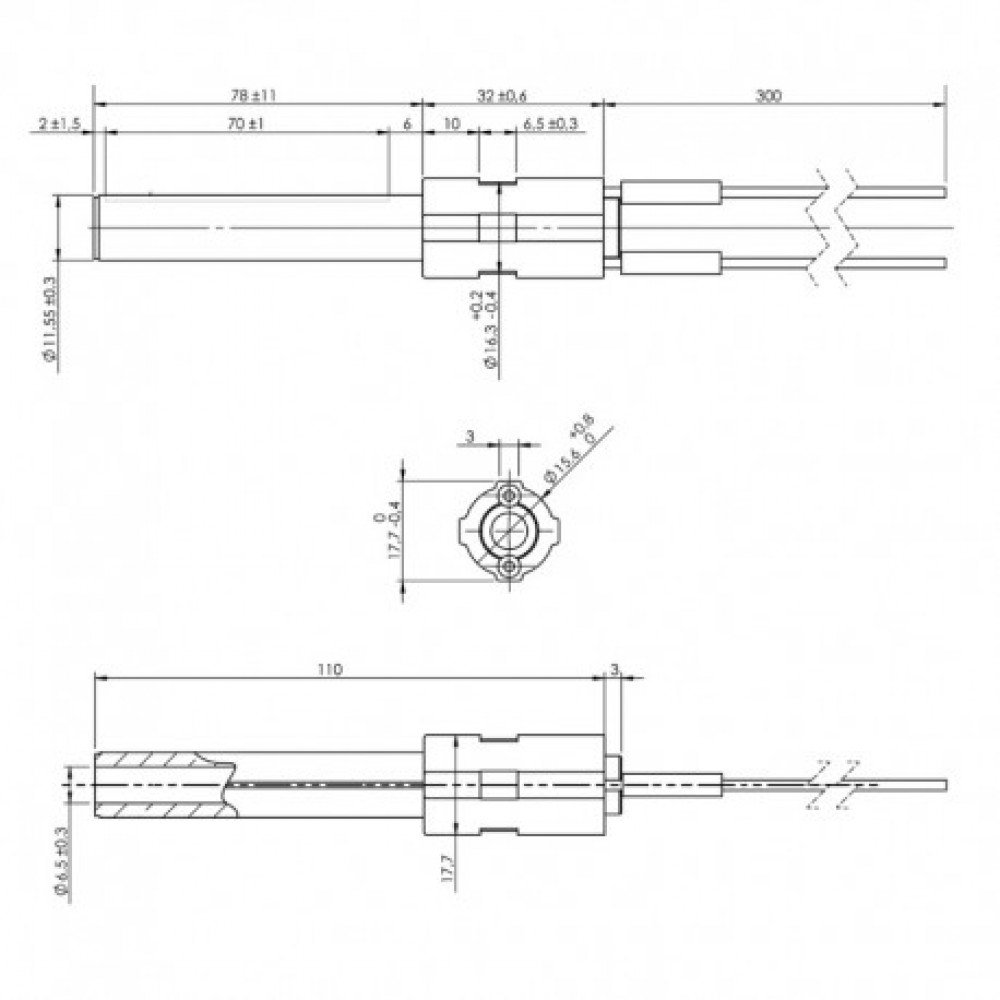 Ceramic Igniter / Heating element for pellet stove Ecoteck, Edilkamin, Ravelli and others, total length 113mm, 300W |  |  |