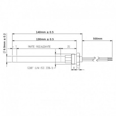Igniter / Heating element for pellet stove Adler, AMG, Calecosol, Ecoteck, Emaflam, Euroalpi, Kalideal, Kalor, Piazzetta, Qlima, Ravelli, Xiang  and others, total length 140mm, 270W - Igniters / Resistors for Pellet Stoves