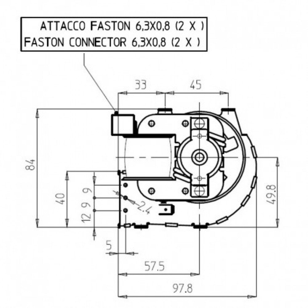 Tangential fan Fergas for pellet stoves Anselmo Cola, Ecoforest, Ferroli, Laminox, Moretti Design, Nordica Extraflame and others., Ø60mm, Flow 126m³/h | Fans and Blowers for Pellet Stoves | Pellet Stove Parts |