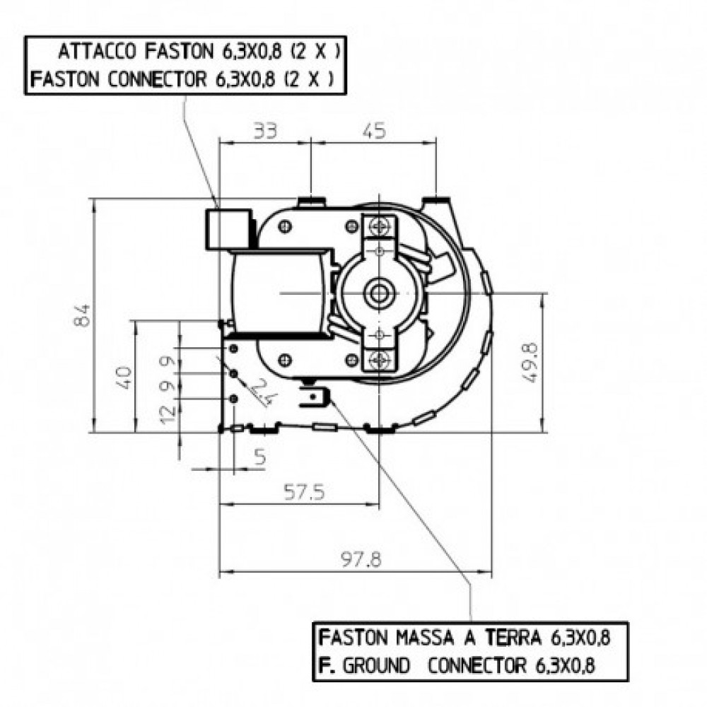 Tangential fan Fergas for pellet stoves Anselmo Cola, Caminetti Montegrappa and others, Ø60mm, Flow 81m³/h | Fans and Blowers for Pellet Stoves | Pellet Stove Parts |