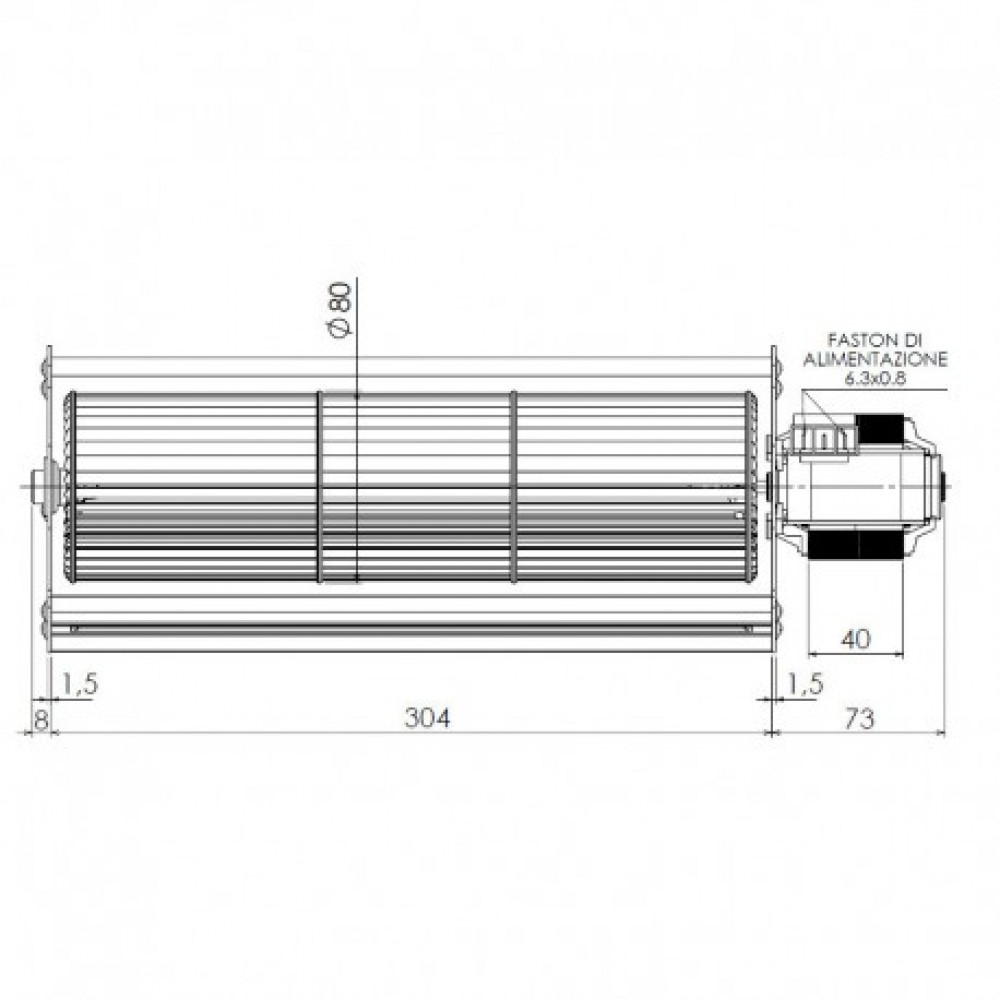 Tangential fan Trial for pellet stoves Dal Zotto, Nordica Extraflame and others, Ø80mm, Flow 255m³/h | Fans and Blowers for Pellet Stoves | Pellet Stove Parts |