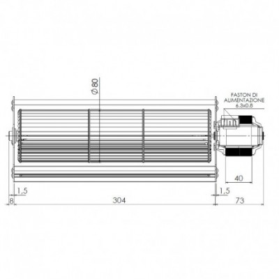 Tangential fan Trial for pellet stoves Dal Zotto, Nordica Extraflame and others, Ø80mm, Flow 255m³/h - Trial