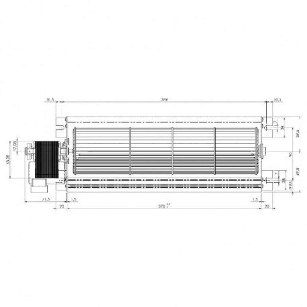 Tangential fan Trial for pellet stoves Palazzetti, Karmek One, Thermorossi, Piazzetta, Ravelli and others, Ø80mm, Flow 315m³/h | Fans and Blowers for Pellet Stoves | Pellet Stove Parts |