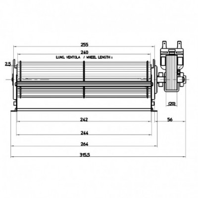 Tangential fan Fergas for pellet stoves Anselmo Cola and others, Ø65mm, Flow 175m³/h - Fergas