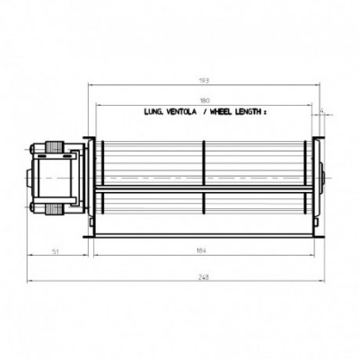 Tangential fan Fergas for pellet stoves Edilkamin, Cadel, MCZ, Anselmo Cola, Kardea, Italiana Camini and others, Ø60mm, Flow 124m³/h - Fergas