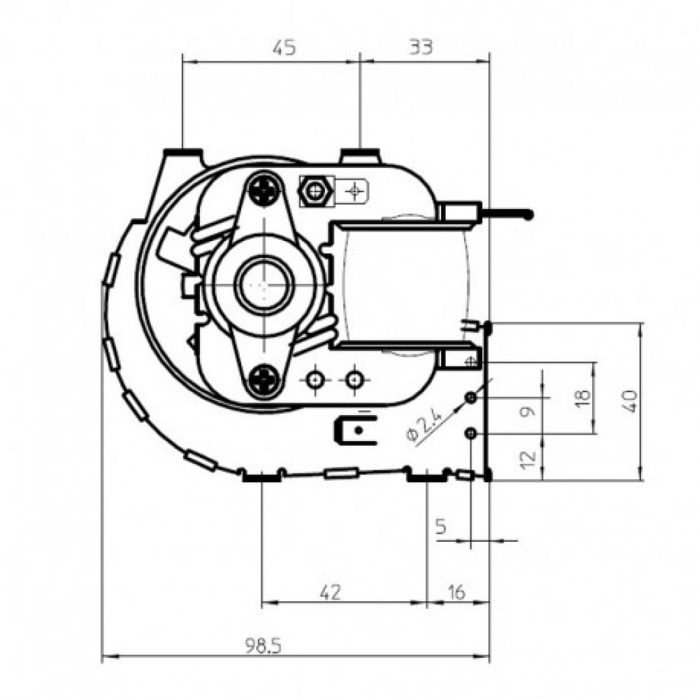 Tangential fan Fergas for pellet stoves Edilkamin, Cadel, MCZ, Anselmo Cola, Kardea, Italiana Camini and others, Ø60mm, Flow 124m³/h | Fans and Blowers for Pellet Stoves | Pellet Stove Parts |