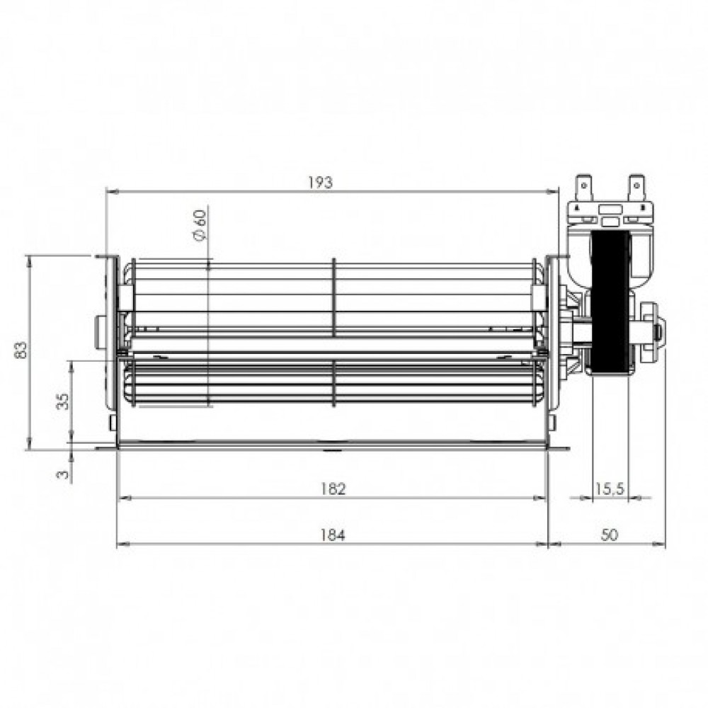 Tangential fan Trial for pellet stoves La Nordica Extraflame, Piazzetta, Caminetti Montegrappa, Invicta, Edilkamin, Palazzetti and others, Ø60mm, Flow 150m³/h | Fans and Blowers for Pellet Stoves | Pellet Stove Parts |