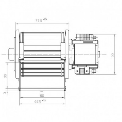 Tangential fan EBM for pellet stoves Karmek One and others, Ø60mm, Flow 40m³/h - EBM