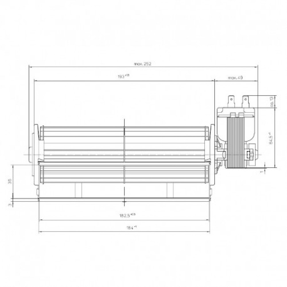 Tangential fan EBM for pellet stoves Dal Zotto, La Nordica, Nobis and others, Ø60 mm, Flow 130 m³/h | Fans and Blowers for Pellet Stoves | Pellet Stove Parts |