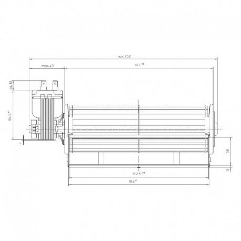 Tangential fan EBM for pellet stoves Dal Zotto, La Nordica, Nobis and others, Ø60mm, Flow 130m³/h | Fans and Blowers for Pellet Stoves | Pellet Stove Parts |
