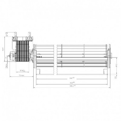 Tangential fan EBM for pellet stoves Karmek One, MCZ, Pasian and others, Ø65mm, Flow 260m³/h - EBM