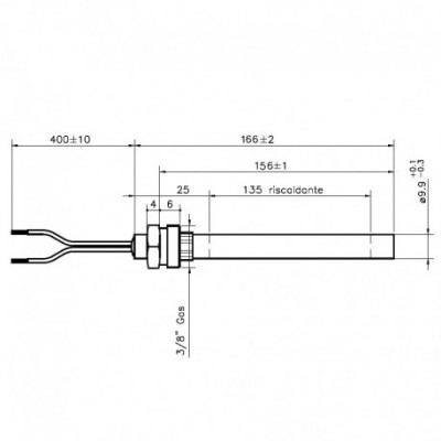 Igniter / Heating element for pellet stove Aico Ravelli and others, total length 166mm, 250W - Igniters / Resistors for Pellet Stoves