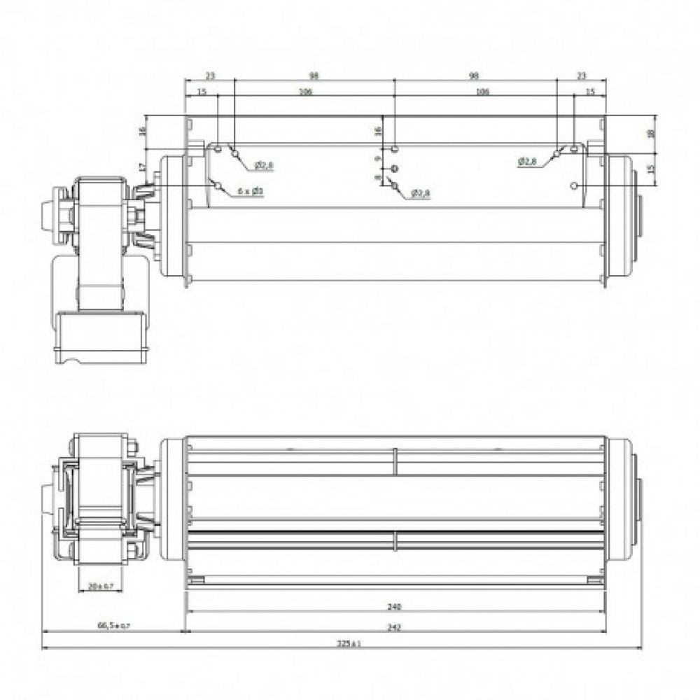 Tangential fan Coprel for pellet stoves MCZ and others, Ø45mm, Flow 137m³/h | Fans and Blowers for Pellet Stoves | Pellet Stove Parts |