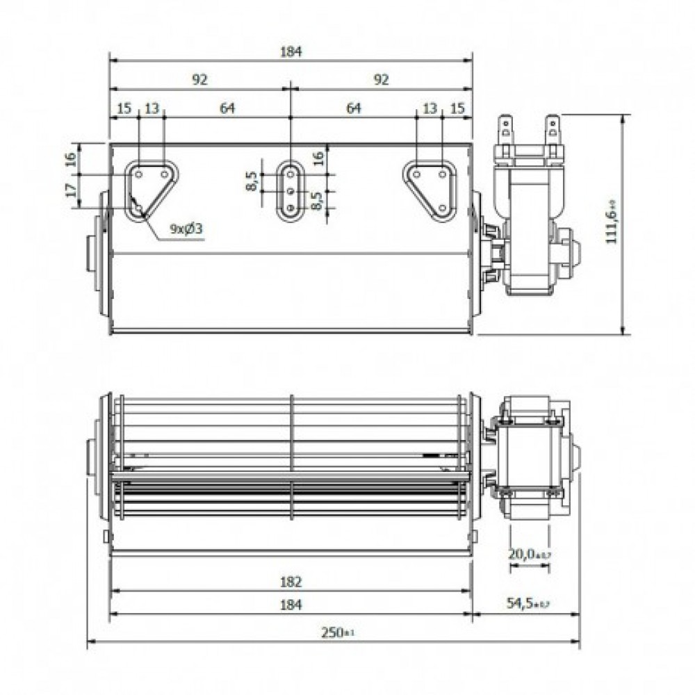 Tangential fan Coprel for pellet stoves Cadel and others, Ø60mm, Flow 165m³/h | Fans and Blowers for Pellet Stoves | Pellet Stove Parts |