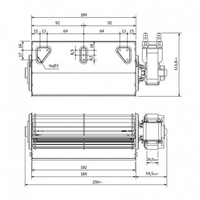 Tangential fan Coprel for pellet stoves Cadel and others, Ø60mm, Flow 165m³/h - Coprel