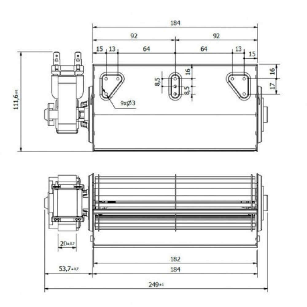 Tangential fan Coprel for pellet stoves Cadel and others, Ø60mm, Flow 165m³/h | Fans and Blowers for Pellet Stoves | Pellet Stove Parts |