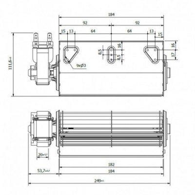 Tangential fan Coprel for pellet stoves Cadel and others, Ø60mm, Flow 165m³/h - Coprel