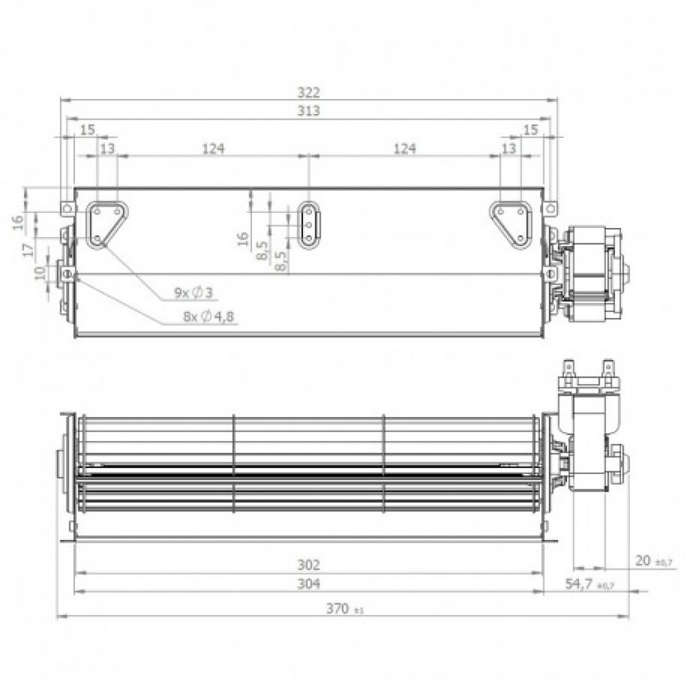 Tangential fan Coprel for pellet stoves Unical and others, Ø60mm, Flow 210m³/h | Fans and Blowers for Pellet Stoves | Pellet Stove Parts |