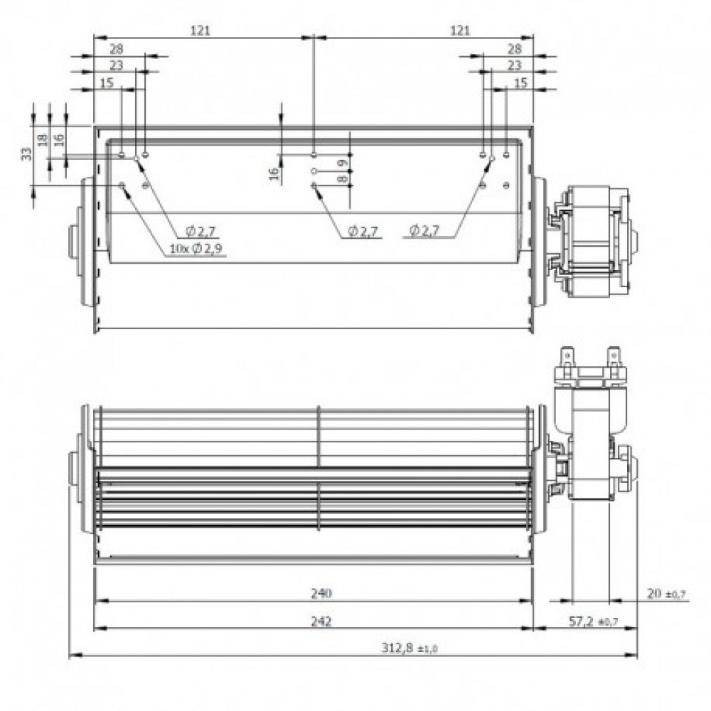 Tangential fan Corpel for pellet stoves MCZ and others, Ø65mm, Flow 196m³/h | Fans and Blowers for Pellet Stoves | Pellet Stove Parts |