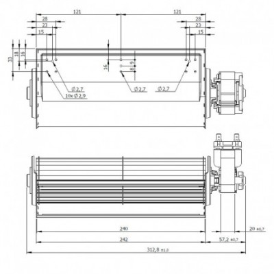 Tangential fan Corpel for pellet stoves MCZ and others, Ø65mm, Flow 196m³/h - Coprel