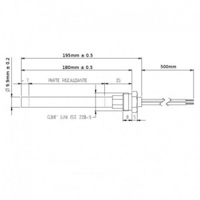Igniter / Heating element for pellet stove Piazzetta and others, total length 195mm, 380W - Igniters / Resistors for Pellet Stoves