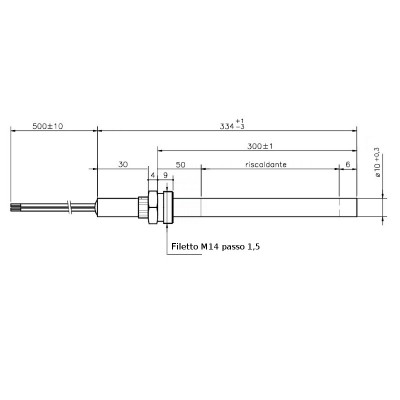 Igniter / Heating element for pellet stove and boilers with M14x1.5 threads, total length 334mm, 250W - Igniters / Resistors for Pellet Stoves