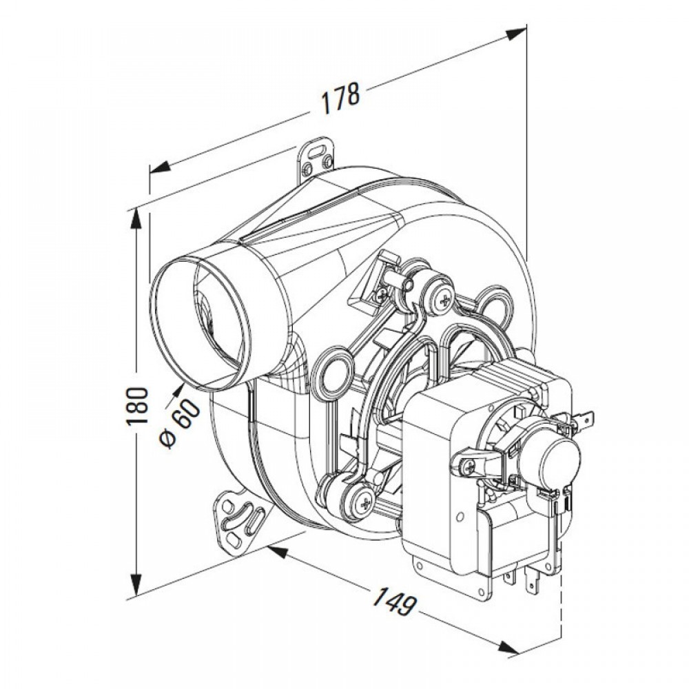 Smoke extractor fan LN2 Natalini for pellet stoves Ungaro, Punto Fuoco, Eva Stampaggi and others | Fans and Blowers for Pellet Stoves | Pellet Stove Parts |