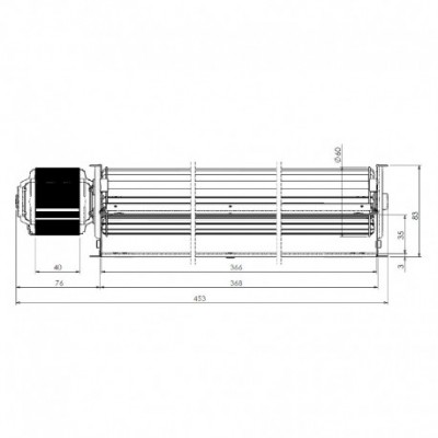 Tangential fan Trial for pellet stoves Palazzetti and others, Ø60mm, Flow 370m³/h - Trial