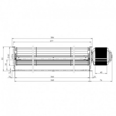 Tangential fan Trial for pellet stoves Palazzetti, Karmek One and others, Ø60 mm, Flow 370 m³/h - Trial