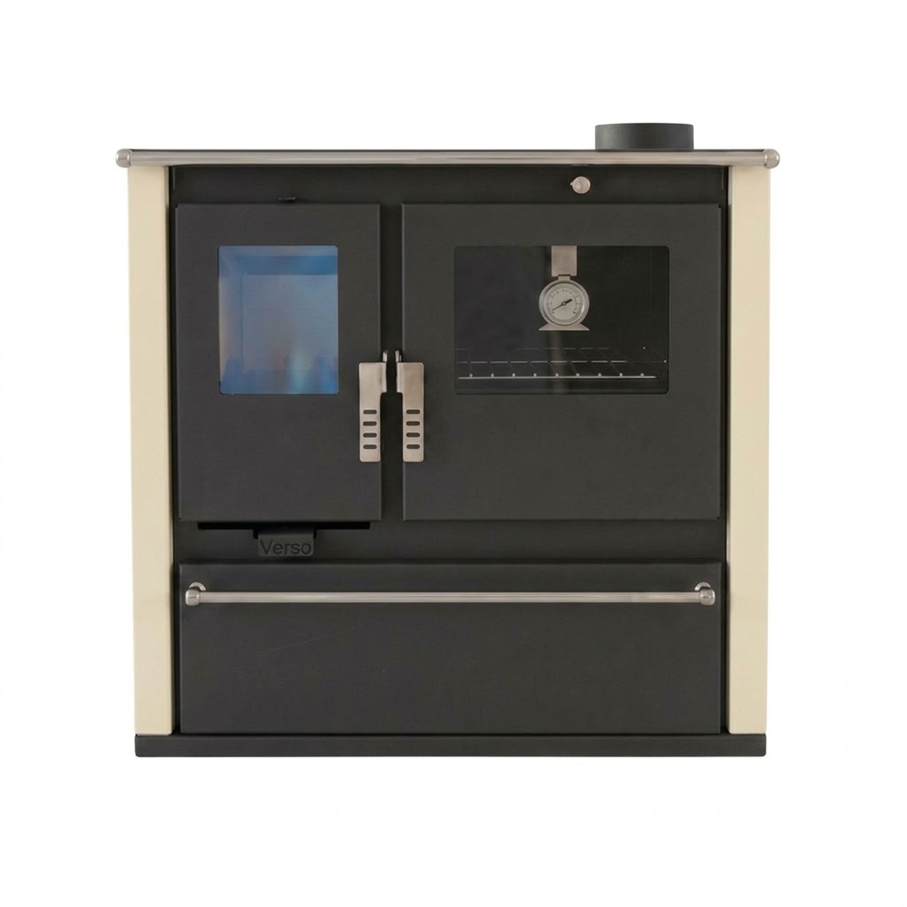 Wood cooker stove Verso CS Plus with stainless steel oven and steel top, Ivory, Right, 7.7kW | Wood Burning Stoves With Oven | Wood Burning Stoves |