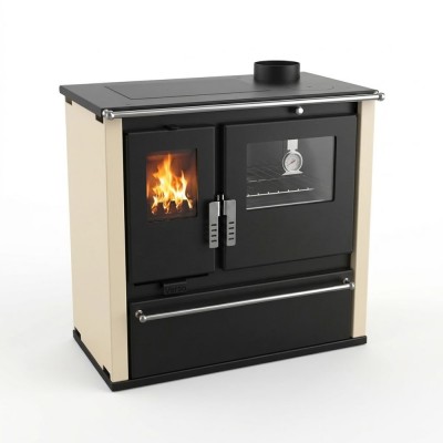 Wood cooker stove Verso CS Plus with stainless steel oven and steel hob, Ivory, Right, 7.7kW - Verso