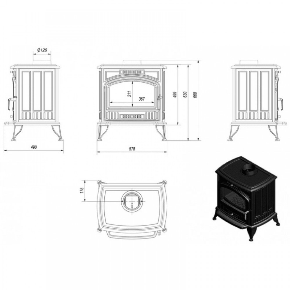 Cast Iron Wood Burning Stove Kratki K6, 8kW | Cast Iron Wood Burning Stoves | Wood Burning Stoves |