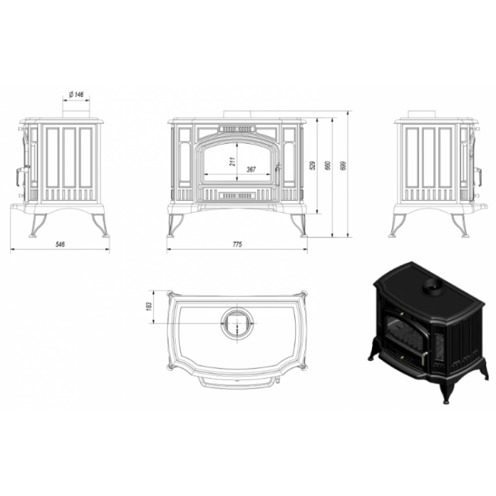Cast Iron Wood Burning Stove Kratki K9, 10kW | Cast Iron Wood Burning Stoves | Wood Burning Stoves |