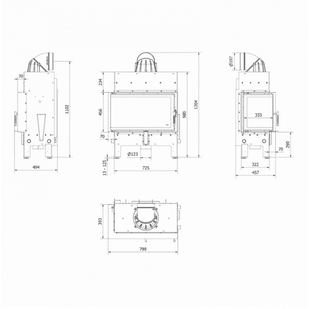 Cast Iron Wood Burning Fireplace Kratki Floki M, Right, 10kW | Cast Iron Fireplaces | Wood Burning Fireplaces |