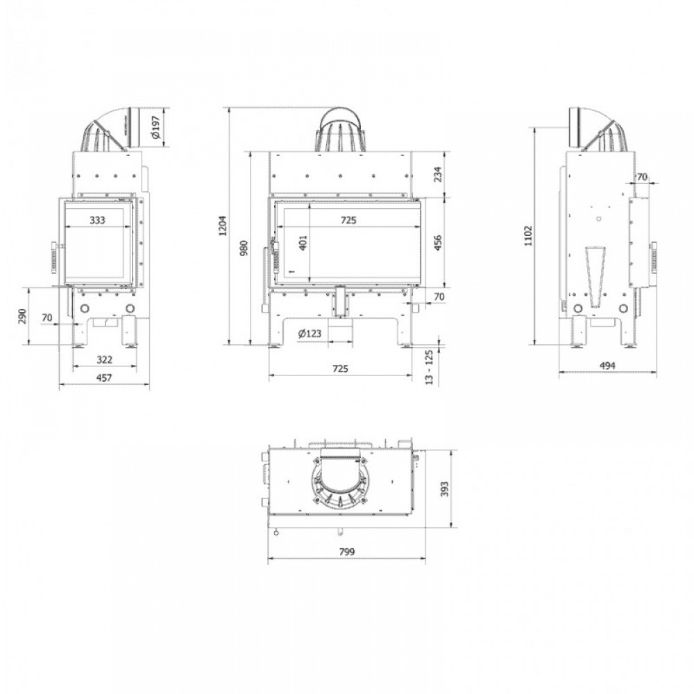 Cast Iron Wood Burning Fireplace Kratki Floki M, Right, 10kW | Cast Iron Fireplaces | Wood Burning Fireplaces |
